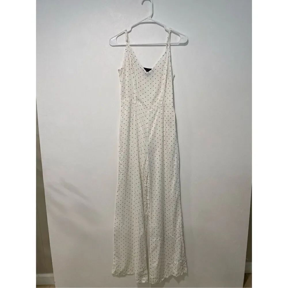 Forever 21 White Polka Dot Wide Leg Jumpsuit Size Small